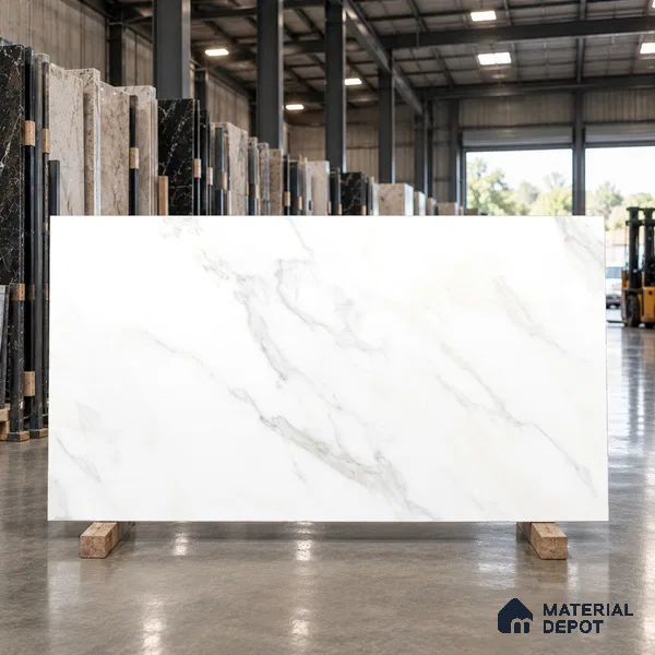 Marble Look Floor & Wall Tile TL 08090 C DG Calacatta Michael Endless 6 ft x 4 ft Vitrified Matte Finish - 9 mm | Adhesive and Spacers Must be Used During Installation