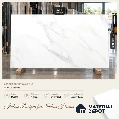 Marble Look Floor & Wall Tile TL 08090 C DG Calacatta Michael Endless 6 ft x 4 ft Vitrified Matte Finish - 9 mm | Adhesive and Spacers Must be Used During Installation