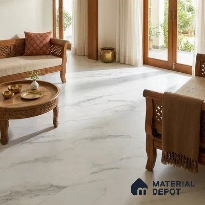 Marble Look Floor & Wall Tile TL 08090 C DG Calacatta Michael Endless 6 ft x 4 ft Vitrified Matte Finish - 9 mm | Adhesive and Spacers Must be Used During Installation