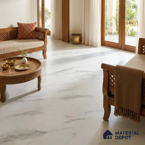 Marble Look Floor & Wall Tile TL 08090 C DG Calacatta Michael Endless 6 ft x 4 ft Vitrified Matte Finish - 9 mm | Adhesive and Spacers Must be Used During Installation