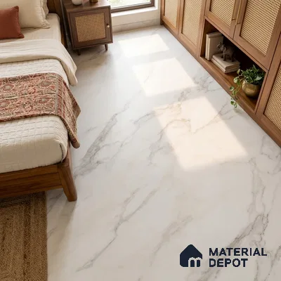 Marble Look Floor & Wall Tile TL 08090 C DG Calacatta Michael Endless 6 ft x 4 ft Vitrified Matte Finish - 9 mm | Adhesive and Spacers Must be Used During Installation