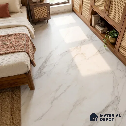 Marble Look Floor & Wall Tile TL 08090 C DG Calacatta Michael Endless 6 ft x 4 ft Vitrified Matte Finish - 9 mm | Adhesive and Spacers Must be Used During Installation
