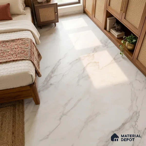 Marble Look Floor & Wall Tile TL 08090 C DG Calacatta Michael Endless 6 ft x 4 ft Vitrified Matte Finish - 9 mm | Adhesive and Spacers Must be Used During Installation