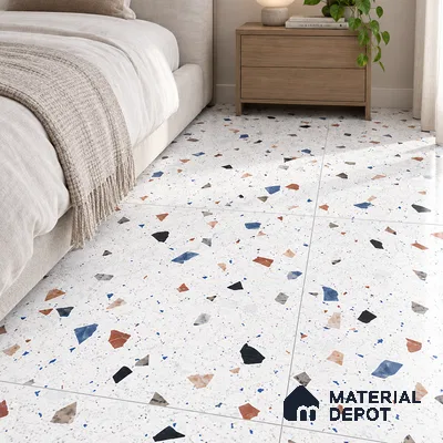 Terrazzo Floor & Wall Tile TL 08094 CV Classic Chips White 4 ft x 2 ft Vitrified Matte Finish - 9 mm