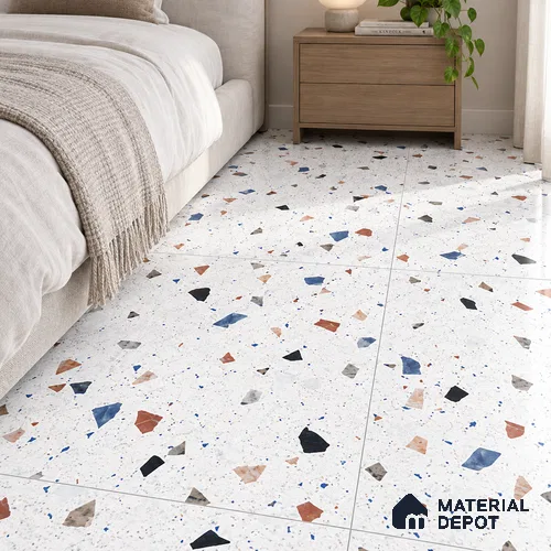 Terrazzo Floor & Wall Tile TL 08094 CV Classic Chips White 4 ft x 2 ft Vitrified Matte Finish - 9 mm