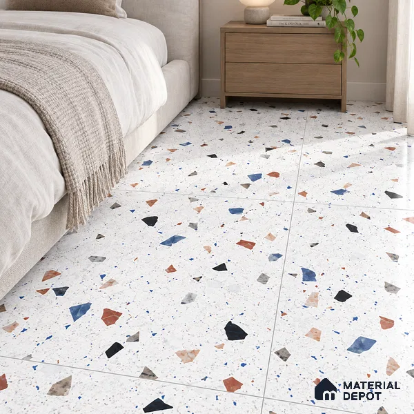 Terrazzo Floor & Wall Tile TL 08094 CV Classic Chips White 4 ft x 2 ft Vitrified Matte Finish - 9 mm