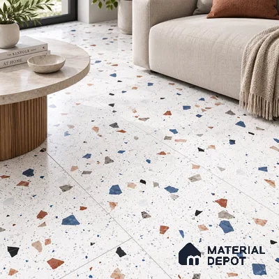 Terrazzo Floor & Wall Tile TL 08094 CV Classic Chips White 4 ft x 2 ft Vitrified Matte Finish - 9 mm