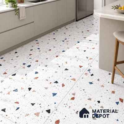 Terrazzo Floor & Wall Tile TL 08094 CV Classic Chips White 4 ft x 2 ft Vitrified Matte Finish - 9 mm