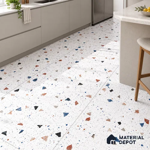 Terrazzo Floor & Wall Tile TL 08094 CV Classic Chips White 4 ft x 2 ft Vitrified Matte Finish - 9 mm