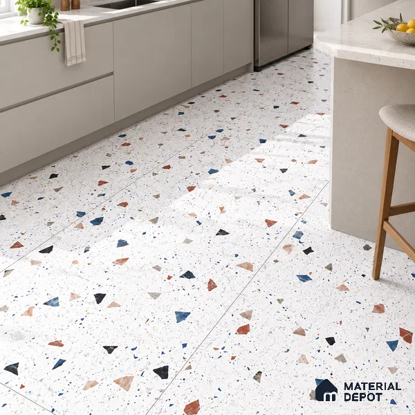 Terrazzo Floor & Wall Tile TL 08094 CV Classic Chips White 4 ft x 2 ft Vitrified Matte Finish - 9 mm