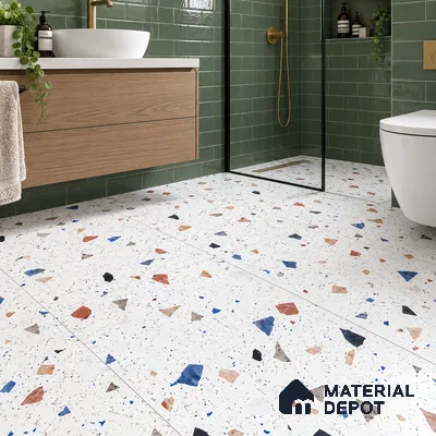Terrazzo Floor & Wall Tile TL 08094 CV Classic Chips White 4 ft x 2 ft Vitrified Matte Finish - 9 mm