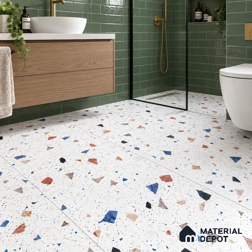 Terrazzo Floor & Wall Tile TL 08094 CV Classic Chips White 4 ft x 2 ft Vitrified Matte Finish - 9 mm