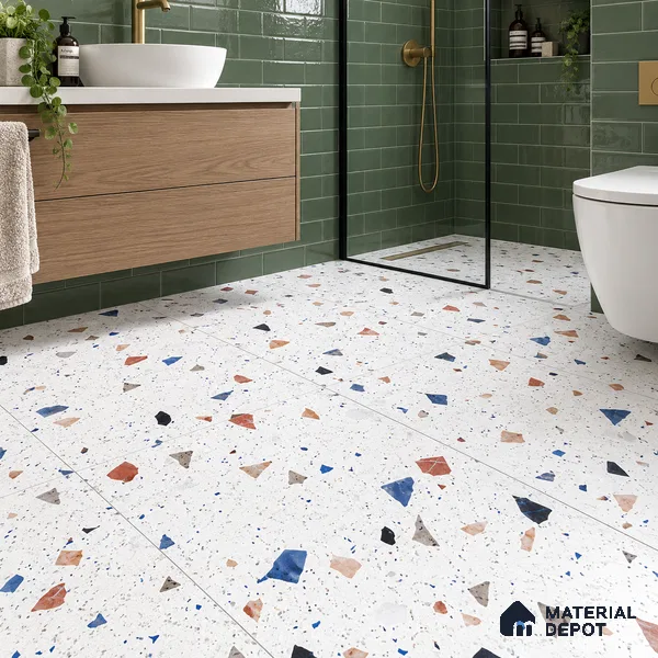 Terrazzo Floor & Wall Tile TL 08094 CV Classic Chips White 4 ft x 2 ft Vitrified Matte Finish - 9 mm
