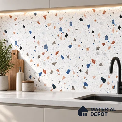Terrazzo Floor & Wall Tile TL 08094 CV Classic Chips White 4 ft x 2 ft Vitrified Matte Finish - 9 mm