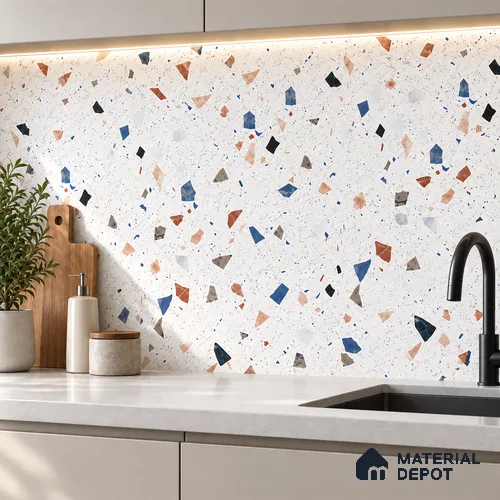 Terrazzo Floor & Wall Tile TL 08094 CV Classic Chips White 4 ft x 2 ft Vitrified Matte Finish - 9 mm