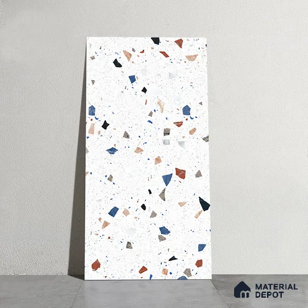 Terrazzo Floor & Wall Tile TL 08094 CV Classic Chips White 4 ft x 2 ft Vitrified Matte Finish - 9 mm