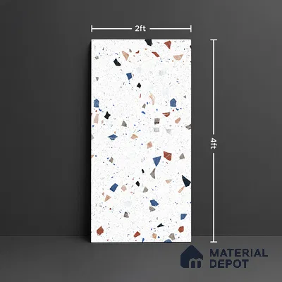 Terrazzo Floor & Wall Tile TL 08094 CV Classic Chips White 4 ft x 2 ft Vitrified Matte Finish - 9 mm