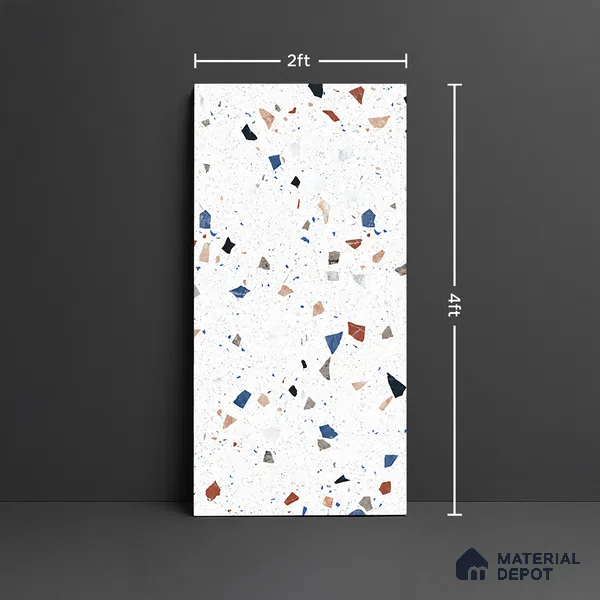 Terrazzo Floor & Wall Tile TL 08094 CV Classic Chips White 4 ft x 2 ft Vitrified Matte Finish - 9 mm