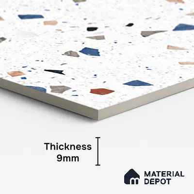Terrazzo Floor & Wall Tile TL 08094 CV Classic Chips White 4 ft x 2 ft Vitrified Matte Finish - 9 mm
