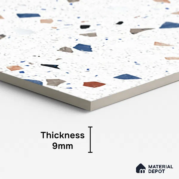 Terrazzo Floor & Wall Tile TL 08094 CV Classic Chips White 4 ft x 2 ft Vitrified Matte Finish - 9 mm