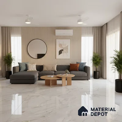 TL 08097 B Lorex white 6 ft x 4 ft Glossy Finish Endless PGVT Vitrified Tile - 15 mm (Random 4) | Adhesive and Spacers Must be Used During Installation