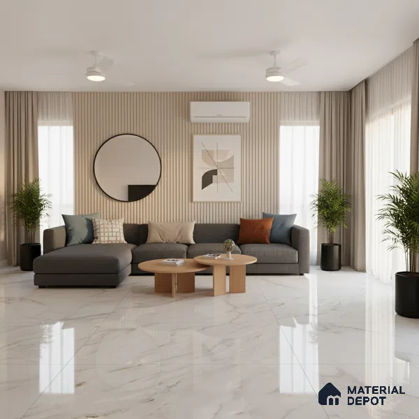 TL 08097 B Lorex white 6 ft x 4 ft Glossy Finish Endless PGVT Vitrified Tile - 15 mm (Random 4) | Adhesive and Spacers Must be Used During Installation