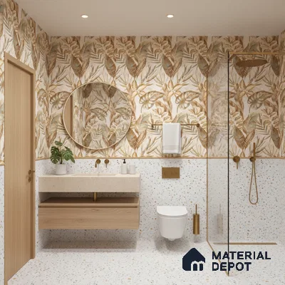 Tropical Wall Tile TL 08102 B Syria Gold Decor Endless 4 ft x 2 ft Vitrified Matte Finish - 9 mm | 4 Random Design | Suitable for Bathroom, Accent/Feature Wall, Foyer