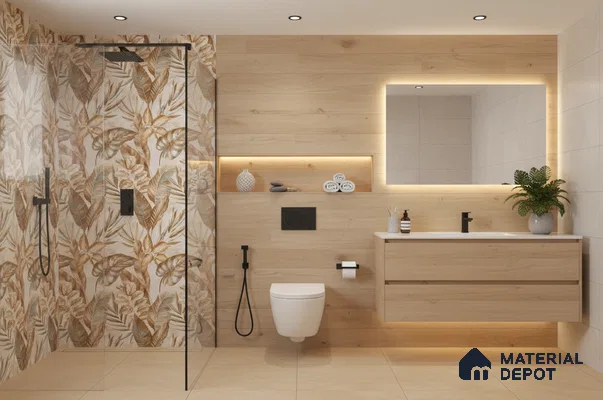 Tropical Wall Tile TL 08102 B Syria Gold Decor Endless 4 ft x 2 ft Vitrified Matte Finish - 9 mm | 4 Random Design | Suitable for Bathroom, Accent/Feature Wall, Foyer