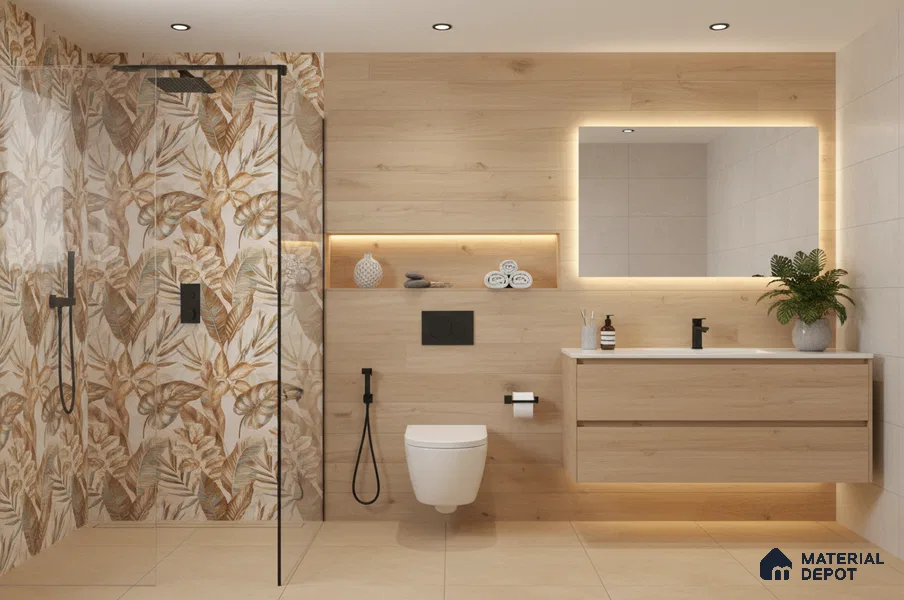 Tropical Wall Tile TL 08102 B Syria Gold Decor Endless 4 ft x 2 ft Vitrified Matte Finish - 9 mm | 4 Random Design | Suitable for Bathroom, Accent/Feature Wall, Foyer