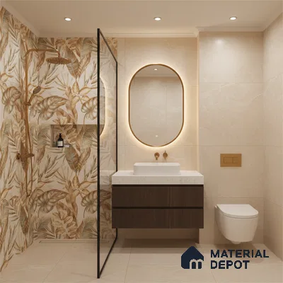 Tropical Wall Tile TL 08102 B Syria Gold Decor Endless 4 ft x 2 ft Vitrified Matte Finish - 9 mm | 4 Random Design | Suitable for Bathroom, Accent/Feature Wall, Foyer