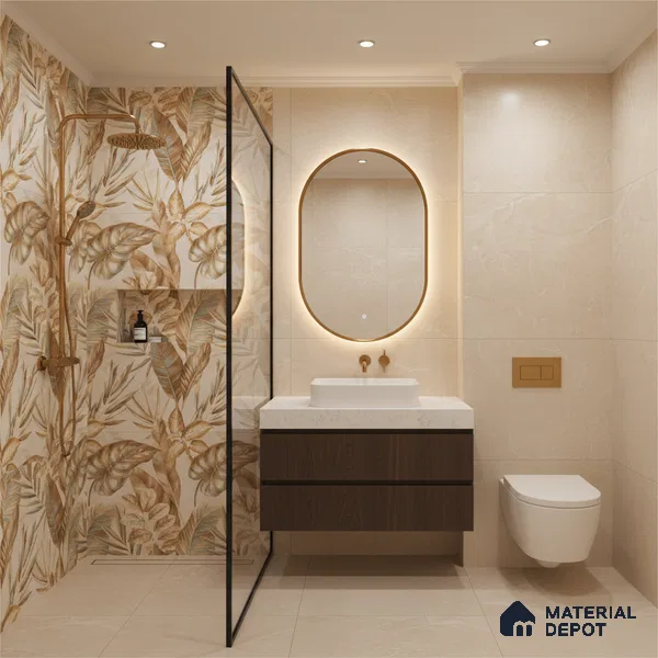 Tropical Wall Tile TL 08102 B Syria Gold Decor Endless 4 ft x 2 ft Vitrified Matte Finish - 9 mm | 4 Random Design | Suitable for Bathroom, Accent/Feature Wall, Foyer