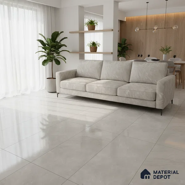 Marble Look Floor & Wall Tile TL 08113 Lublin Blanco 4 ft x 2 ft Vitrified Glossy Finish - 9 mm | Random 6