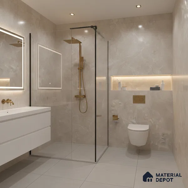 Marble Look Floor & Wall Tile TL 08115 Lublin Taupe 4 ft x 2 ft Vitrified Glossy Finish - 9 mm | Random 6