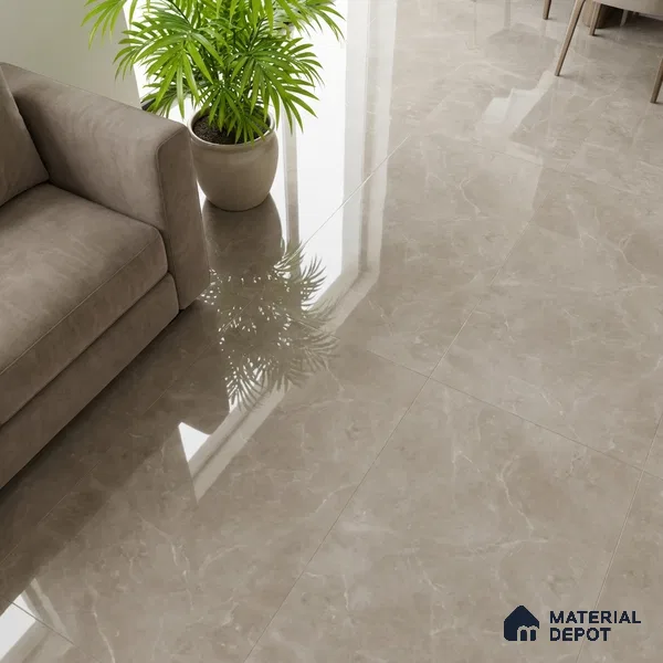 Marble Look Floor & Wall Tile TL 08115 Lublin Taupe 4 ft x 2 ft Vitrified Glossy Finish - 9 mm | Random 6