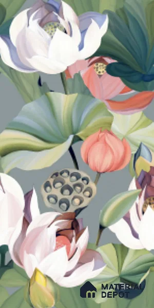 Floral Look Wall Tile TL 08116 SG Lotus Flower Decor 4 ft x 2 ft Vitrified Matte Finish - 9 mm | Random 2 | Suitable for Bathroom, Accent/Feature Wall, Dining Area