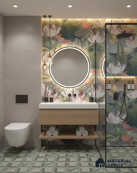 Floral Look Wall Tile TL 08116 SG Lotus Flower Decor 4 ft x 2 ft Vitrified Matte Finish - 9 mm | Random 2 (Sample)