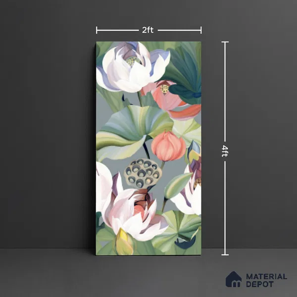 Floral Look Wall Tile TL 08116 SG Lotus Flower Decor 4 ft x 2 ft Vitrified Matte Finish - 9 mm | Random 2 | Suitable for Bathroom, Accent/Feature Wall, Dining Area