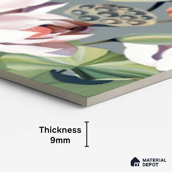 Floral Look Wall Tile TL 08116 SG Lotus Flower Decor 4 ft x 2 ft Vitrified Matte Finish - 9 mm | Random 2 | Suitable for Bathroom, Accent/Feature Wall, Dining Area