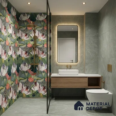 Floral Look Wall Tile TL 08116 SG Lotus Flower Decor 4 ft x 2 ft Vitrified Matte Finish - 9 mm | Random 2 (Sample)