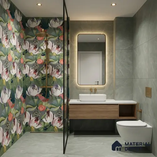 Floral Look Wall Tile TL 08116 SG Lotus Flower Decor 4 ft x 2 ft Vitrified Matte Finish - 9 mm | Random 2