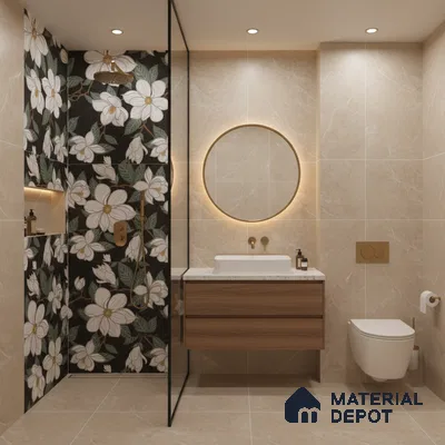 Floral Look Wall Tile TL 08121 G Tanisia Mosaic Flower 4 ft x 2 ft Vitrified Matte Finish - 9 mm | Suitable for Bathroom, Accent/Feature Wall, Foyer