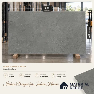Stone Look Floor & Wall Tile TL 08125 D Jackstone Tortora 6 ft x 4 ft Vitrified Matte Finish - 9 mm | Random 12 | Adhesive and Spacers Must be Used During Installation