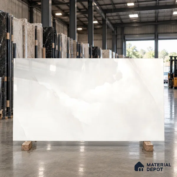 Marble Onyx Wall & Floor Tile TL 08128 C Ivory Pearl 6 ft x 4 ft Glossy Finish Vitrified Tile - 9 mm | 12 Random Designs | Suitable For Living Room, Bedroom, Bathroom | Adhesive and Spacers Must be Used During Installation