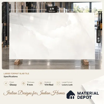 Marble Onyx Wall & Floor Tile TL 08128 C Ivory Pearl 6 ft x 4 ft Glossy Finish Vitrified Tile - 9 mm | 12 Random Designs | Suitable For Living Room, Bedroom, Bathroom | Adhesive and Spacers Must be Used During Installation