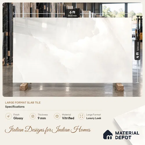 Marble Look Floor & Wall Tile TL 08128 C Jennifer Bianco 6 ft x 4 ft Vitrified Glossy Finish - 9 mm | Random 12 | Adhesive and Spacers Must be Used During Installation