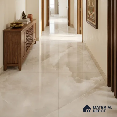 Marble Look Floor & Wall Tile TL 08128 C Jennifer Bianco 6 ft x 4 ft Vitrified Glossy Finish - 9 mm | Random 12 | Adhesive and Spacers Must be Used During Installation