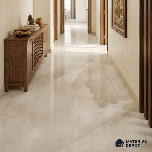 Marble Onyx Wall & Floor Tile TL 08128 C Ivory Pearl 6 ft x 4 ft Glossy Finish Vitrified Tile - 9 mm | 12 Random Designs | Suitable For Living Room, Bedroom, Bathroom | Adhesive and Spacers Must be Used During Installation