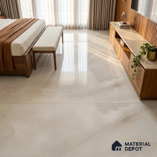 Marble Look Floor & Wall Tile TL 08128 C Jennifer Bianco 6 ft x 4 ft Vitrified Glossy Finish - 9 mm | Random 12 | Adhesive and Spacers Must be Used During Installation
