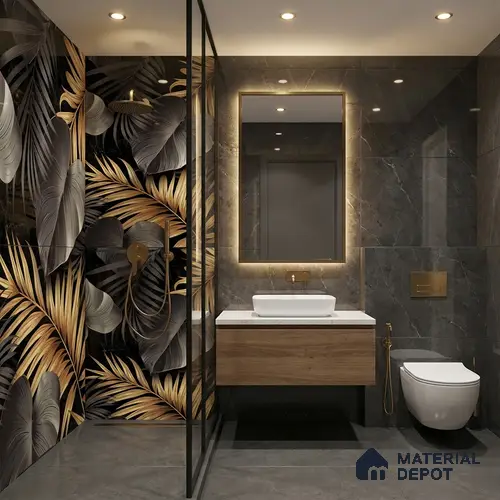 Tropical Wall Tile TL 08129 B Monzon Black Decor B 4 ft x 2 ft Vitrified Glossy Finish - 9 mm | Random 2