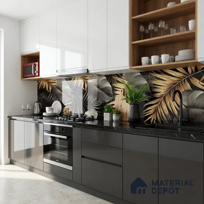 Tropical Wall Tile TL 08129 B Monzon Black Decor B 4 ft x 2 ft Vitrified Glossy Finish - 9 mm | 2 Random Design | Suitable for Bathroom, Accent/Feature Wall, Basin Area